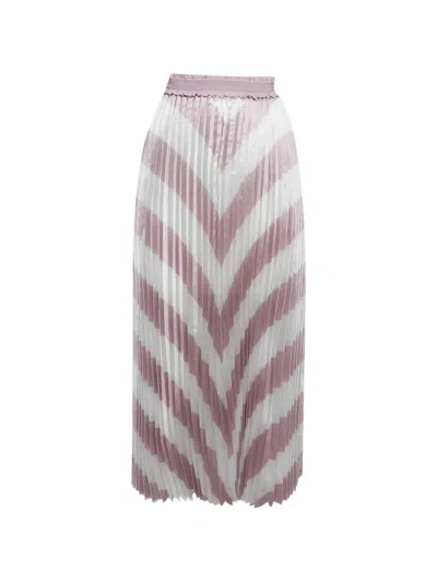 Pre-owned Maje Plisse Stripe Maxi Skirt In White