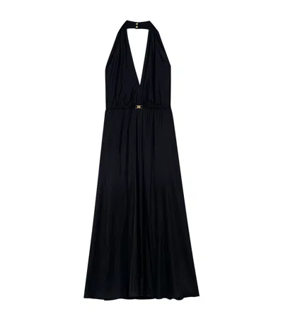 Maje Plunge Halterneck Midi Dress In Black