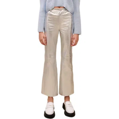Maje Plutom Ankle Flare Metallic Leather Pants In Silver
