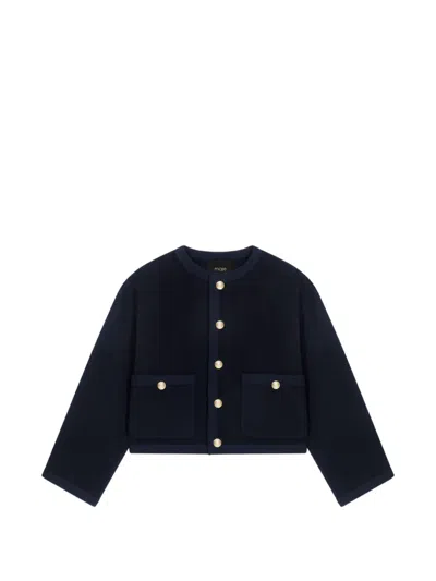 Maje Pocket Button Jacket In Blue