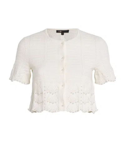 Maje Pointelle Beaded Cropped Cardigan In White