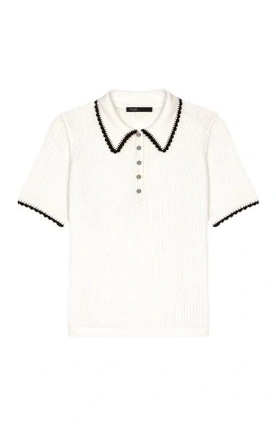 MAJE MAJE POINTELLE KNIT CROCHET POLO SHIRT