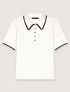 Maje Pointelle Knit Crochet Polo Shirt In White / Black