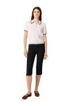 Maje Pointelle Knit Crochet Polo Shirt In White/black