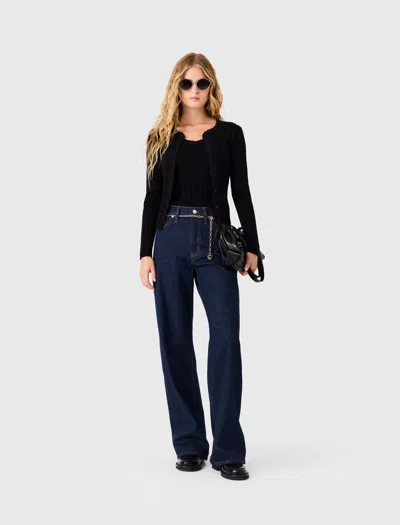 Maje Pointelle Knit Twinset In Black