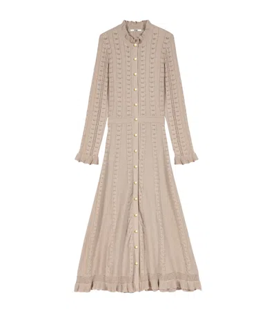 Maje Pointelle-knit Midi Dress In Neutral