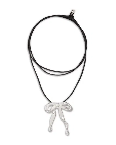 Maje Polished Silver Bow & Crystal Long Cord Pendant Necklace, 44.1