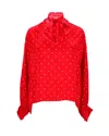 Maje Polka Dot Bow Shirt In Red Viscose In Red