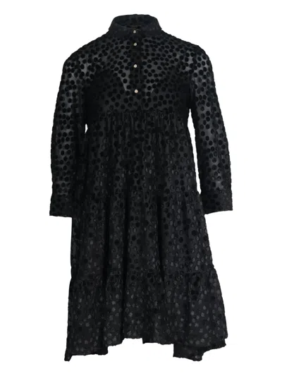 Pre-owned Maje Polka-dot Gathered-waist Mini Dress In Black
