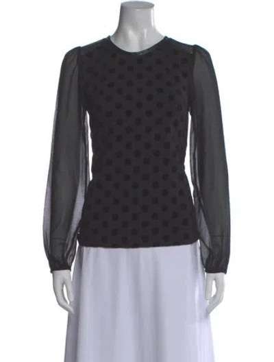 Pre-owned Maje Polka Dot Print Crew Neck Blouse In Black
