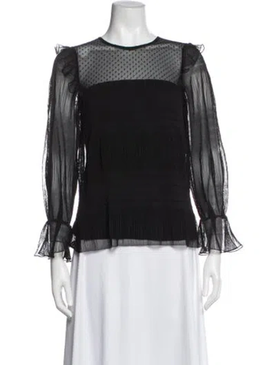 Pre-owned Maje Polka Dot Print Crew Neck Blouse In Black