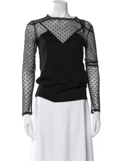 Pre-owned Maje Polka Dot Print Crew Neck Blouse In Black