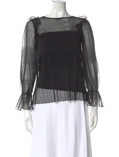 Pre-owned Maje Polka Dot Print Crew Neck Blouse In Black