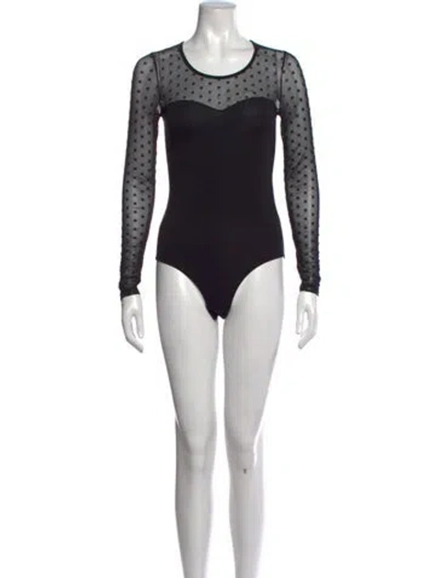 Pre-owned Maje Polka Dot Print Crew Neck Bodysuit In Black