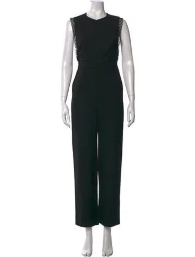Pre-owned Maje Polka Dot Print Crew Neck Jumpsuit In Black