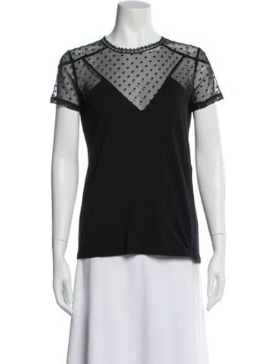 Pre-owned Maje Polka Dot Print Crew Neck Top In Black