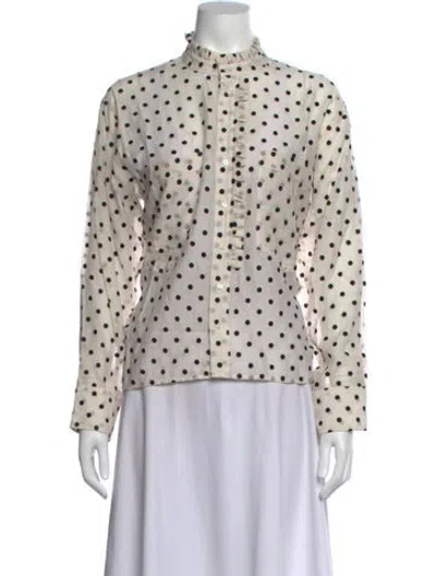 Pre-owned Maje Polka Dot Print Long Sleeve Blouse In Neutrals
