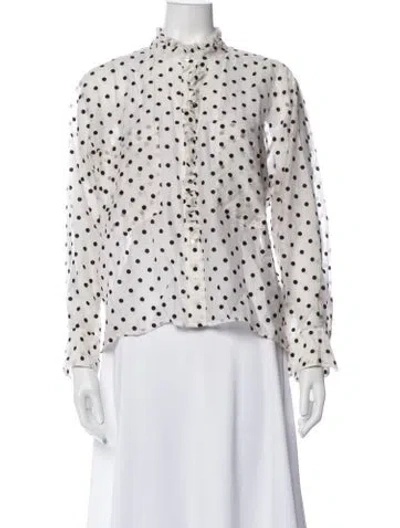 Pre-owned Maje Polka Dot Print Long Sleeve Blouse In White