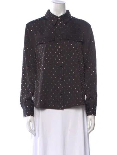 Pre-owned Maje Polka Dot Print Long Sleeve Button-up Top In Gray