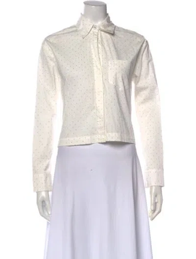 Pre-owned Maje Polka Dot Print Long Sleeve Button-up Top In Neutral