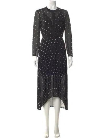 Pre-owned Maje Polka Dot Print Midi Length Dress In Black