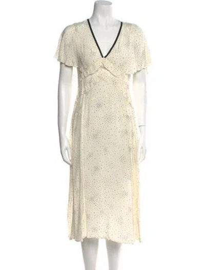 Pre-owned Maje Polka Dot Print Midi Length Dress In Neutral