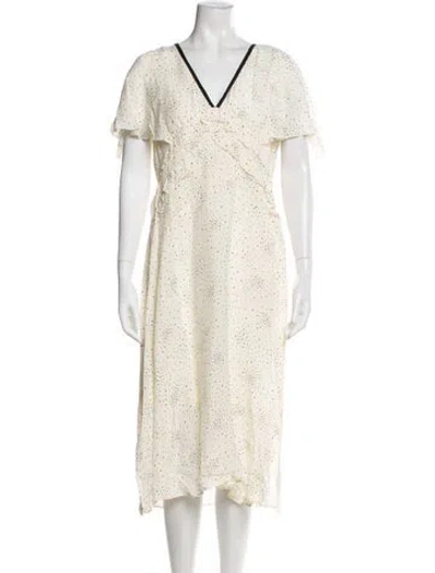 Pre-owned Maje Polka Dot Print Midi Length Dress In White