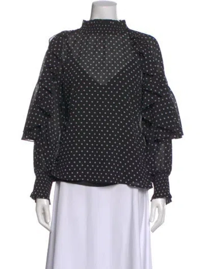 Pre-owned Maje Polka Dot Print Mock Neck Blouse In Black
