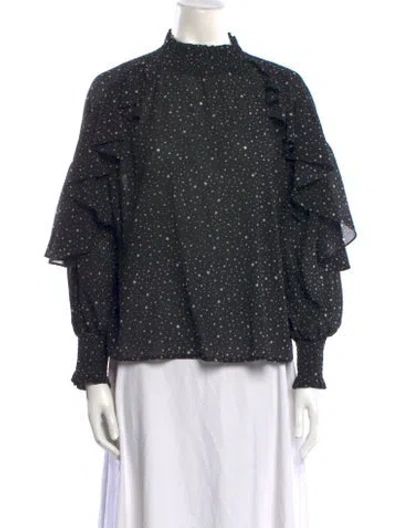 Pre-owned Maje Polka Dot Print Mock Neck Blouse In Black