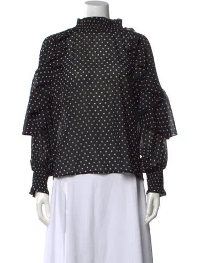 Pre-owned Maje Polka Dot Print Mock Neck Blouse In Black