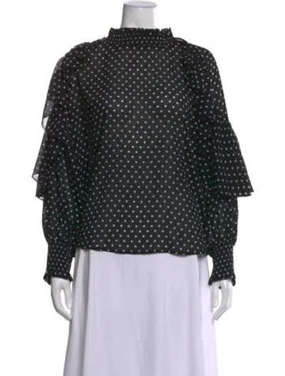 Pre-owned Maje Polka Dot Print Mock Neck Blouse In Black