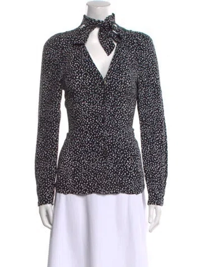 Pre-owned Maje Polka Dot Print Mock Neck Blouse W/ Tags In Black