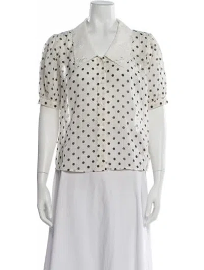 Pre-owned Maje Polka Dot Print Short Sleeve Blouse In White