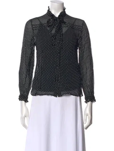 Pre-owned Maje Polka Dot Print Tie Neck Blouse In Black