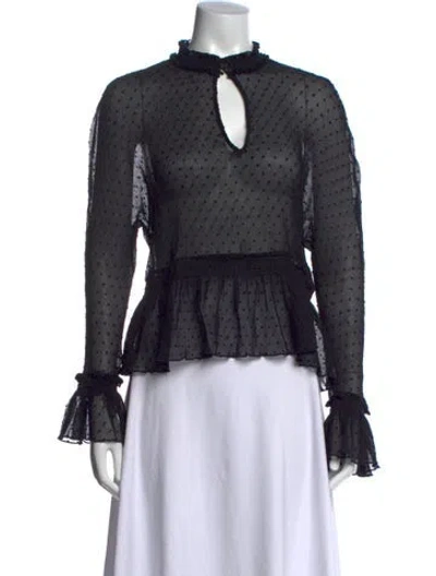 Pre-owned Maje Polka Dot Print Tie Neck Blouse In Black