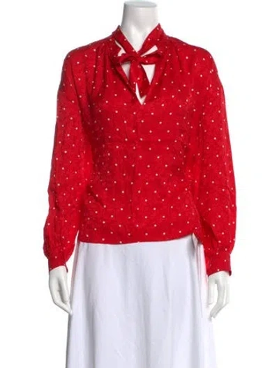 Pre-owned Maje Polka Dot Print Tie Neck Blouse In Red