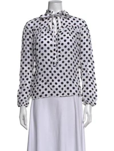 Pre-owned Maje Polka Dot Print Tie Neck Blouse In White