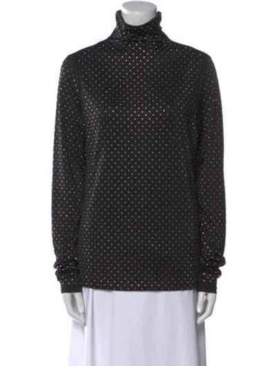 Pre-owned Maje Polka Dot Print Turtleneck Blouse In Black