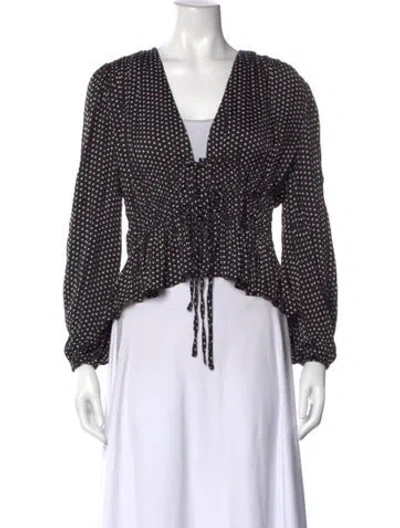 Pre-owned Maje Polka Dot Print V-neck Blouse In Black