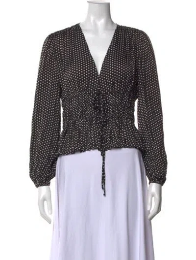 Pre-owned Maje Polka Dot Print V-neck Blouse In Black