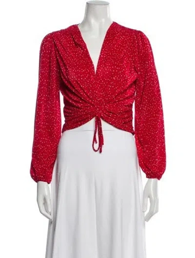 Pre-owned Maje Polka Dot Print V-neck Blouse In Red