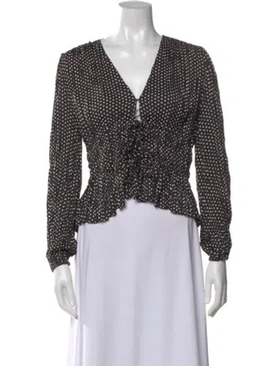 Pre-owned Maje Polka Dot Print V-neck Blouse W/ Tags In Black