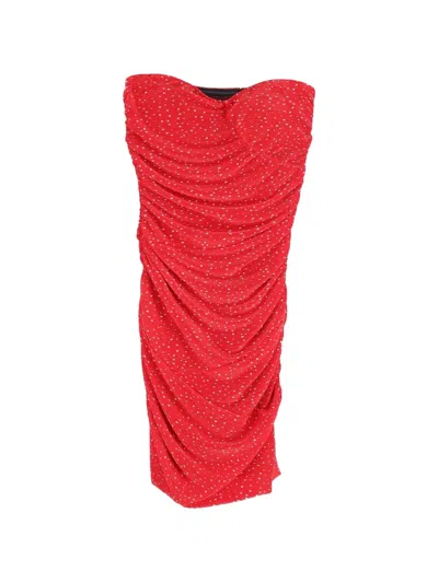 Pre-owned Maje Polka-dot Ruched Mini Dress In Red