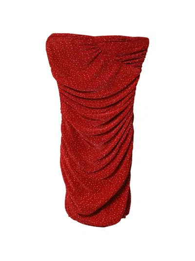Pre-owned Maje Polka-dot Ruched Mini Dress In Red