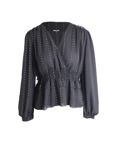 Maje Polka Dot Surplice Top In Black Polyester