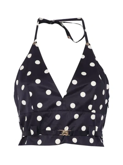 Maje Polka-dot Halterneck Top In Blue