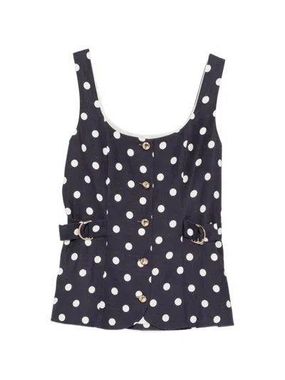 Maje Polka-dot Peplum Top In Black