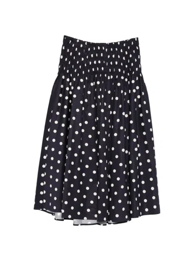 Maje Polka-dot Smocked-waist Midi Skirt In Black