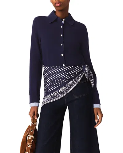 Maje Polo Cardigan With Removable Trims In Black