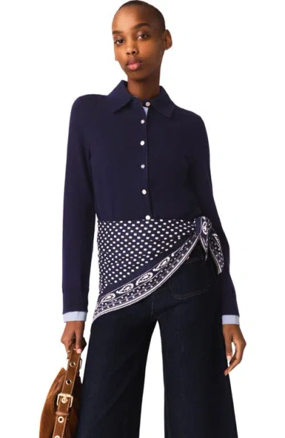 Maje Polo Cardigan With Removable Trims In Black